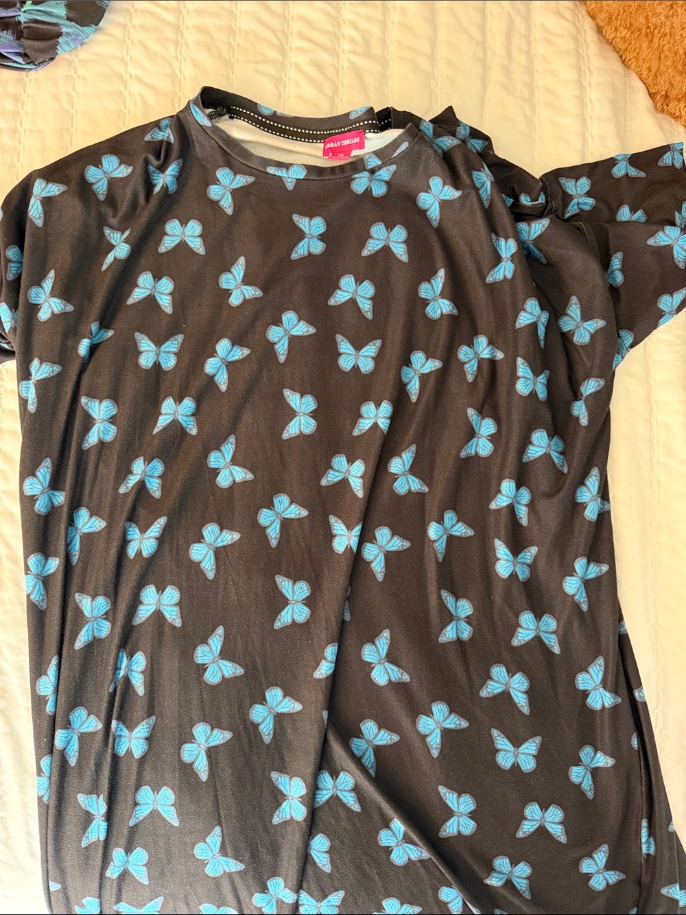 Universal Thread Black Mini Dress with Blue Butterfly Print